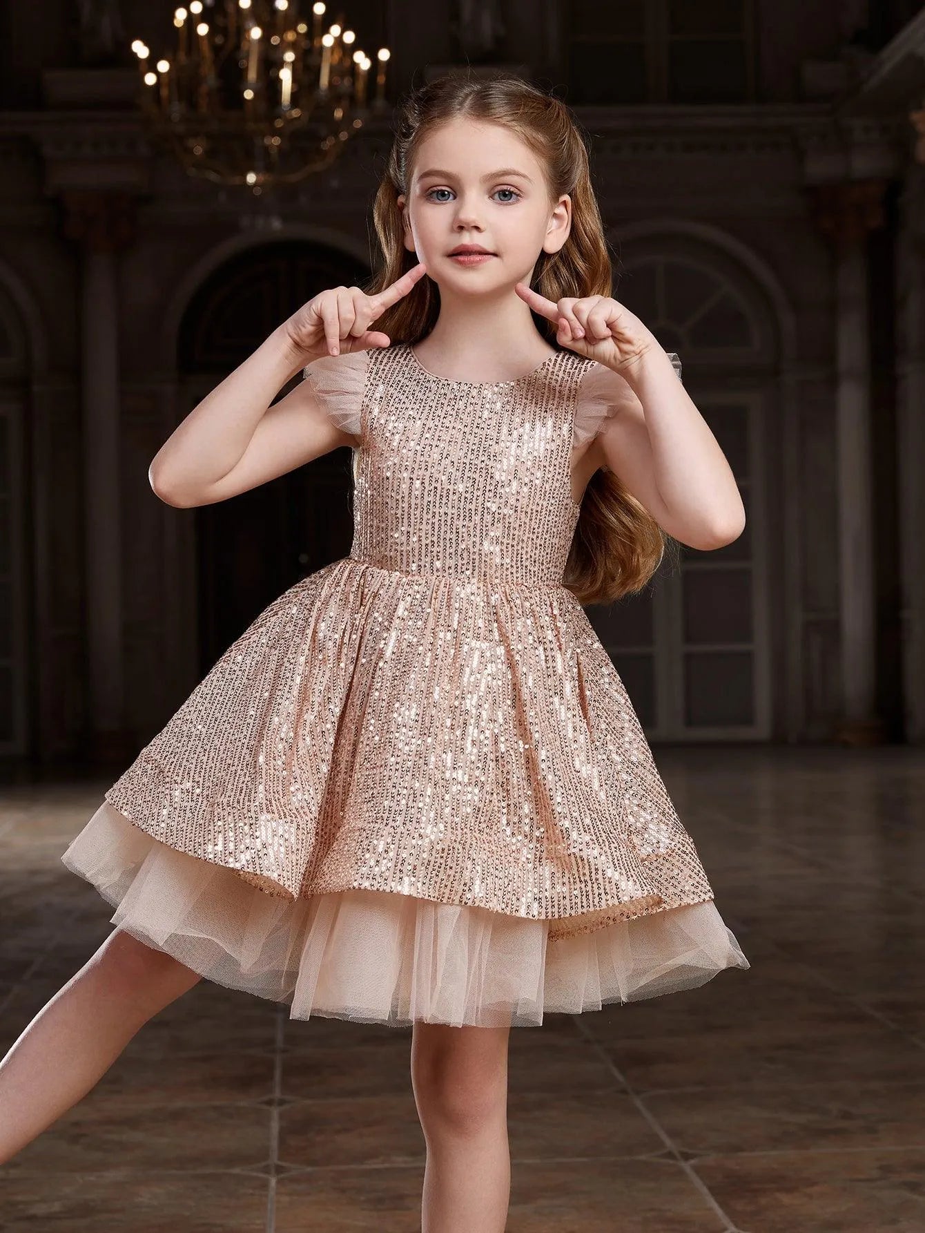 Tween Girls' Sparkling Cap Sleeves Sequin Party Dress