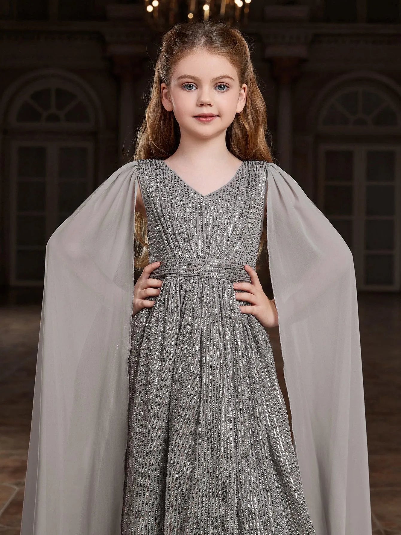 Tween Girls' Extra-Long Sleeves Sequin Party Dress