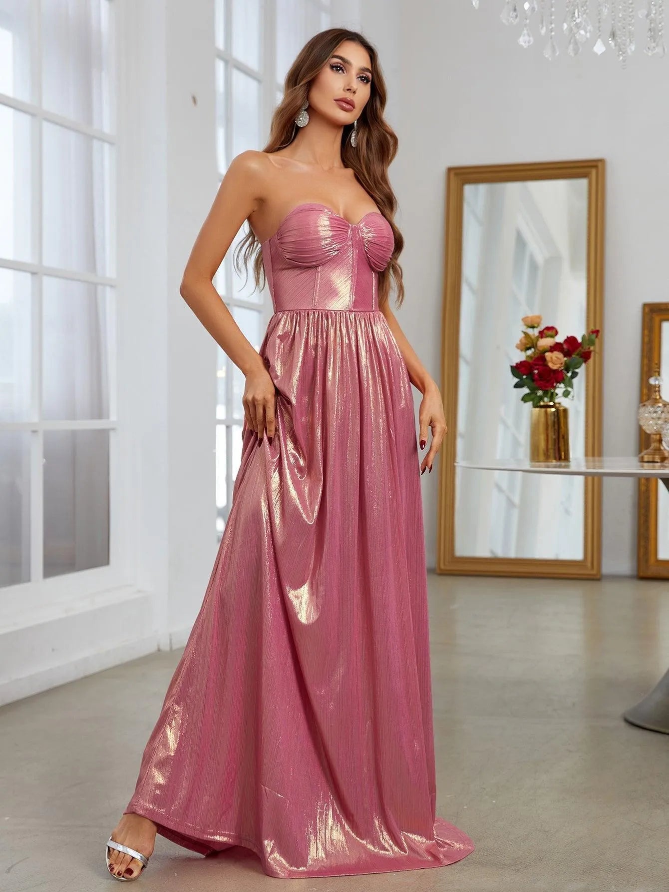 Elegant Metallic Strapless Evening Dress