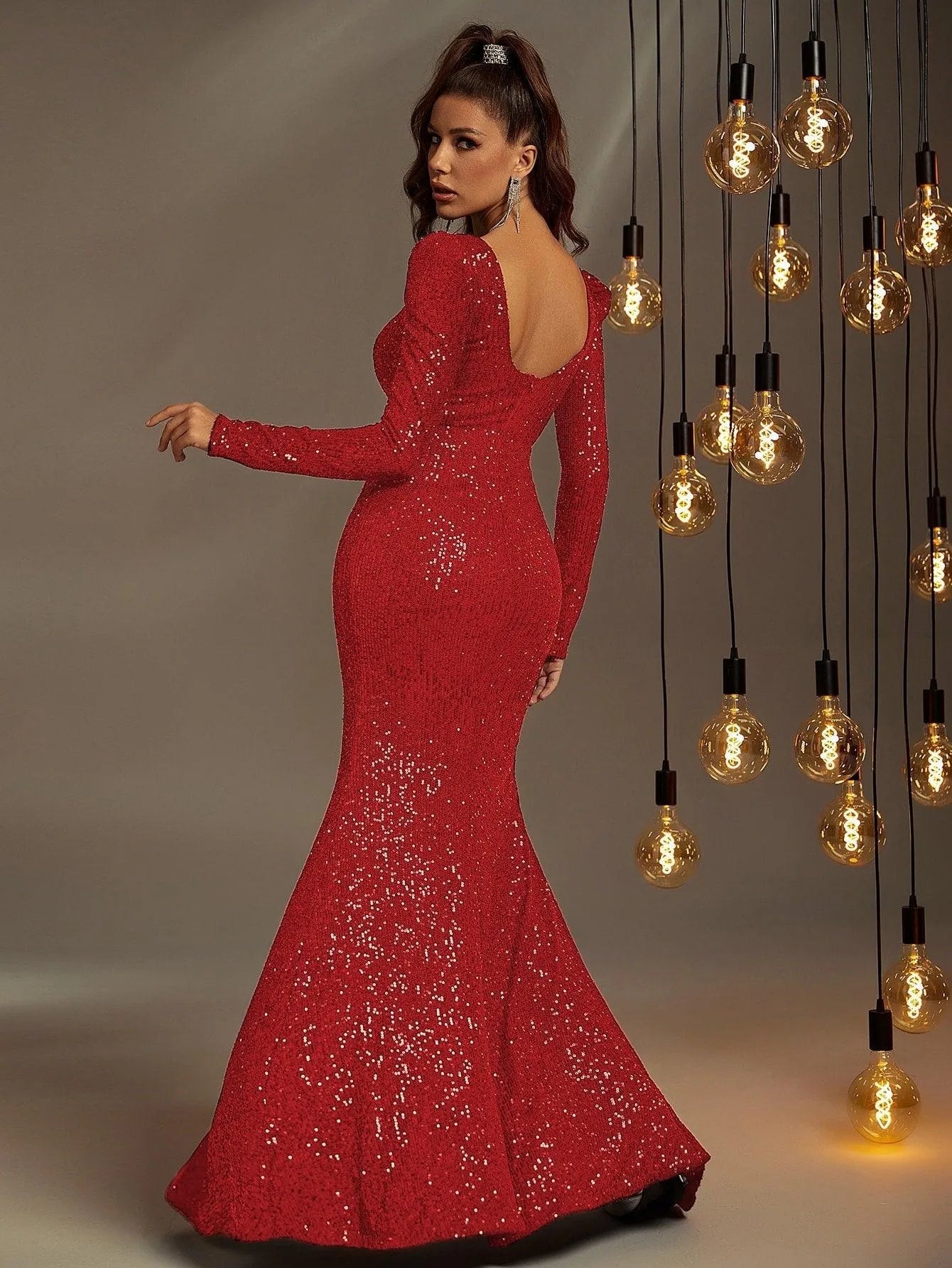 Sweetheart Neck Split Thigh Sequin Party Dress