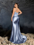 Plus Elegant Evening Gown with Thigh-High Slit & Intricate Embroidery Access – Satin Bodycon Dress for Red Carpet, Gala Dinners & Luxury Weddings, 1XL-3XL