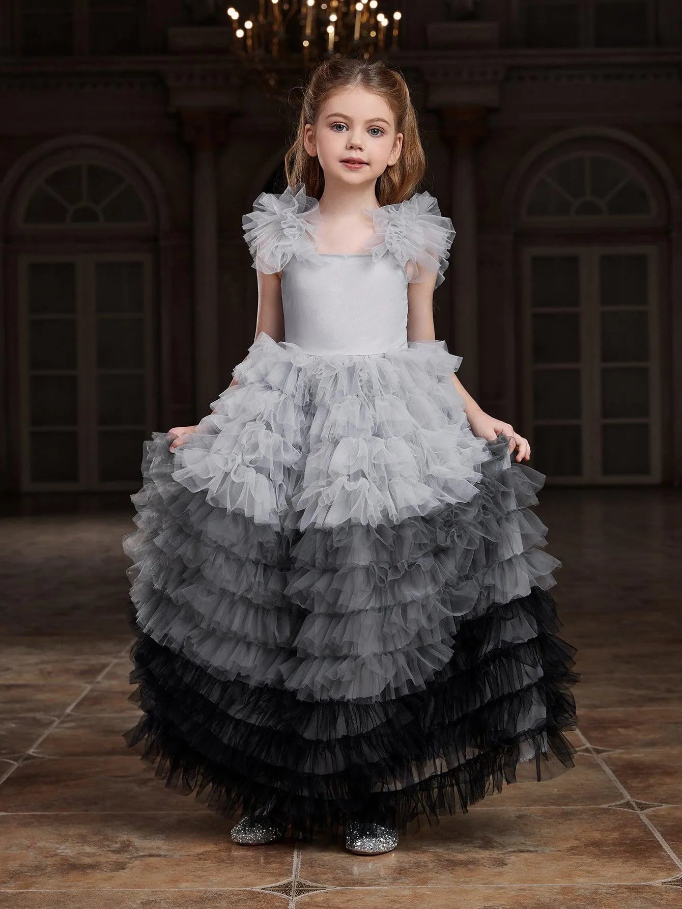 Tween Girls' Ruffle Trim Gradient Layered Hem Cake Dress - Elonnashop