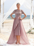 Womens' Elegant Mother-of-the-Bride Gown: Embroidered Sequin Bodice with Asymmetric Chiffon Skirt – Formal Dress for Beach Weddings & Evening Galas