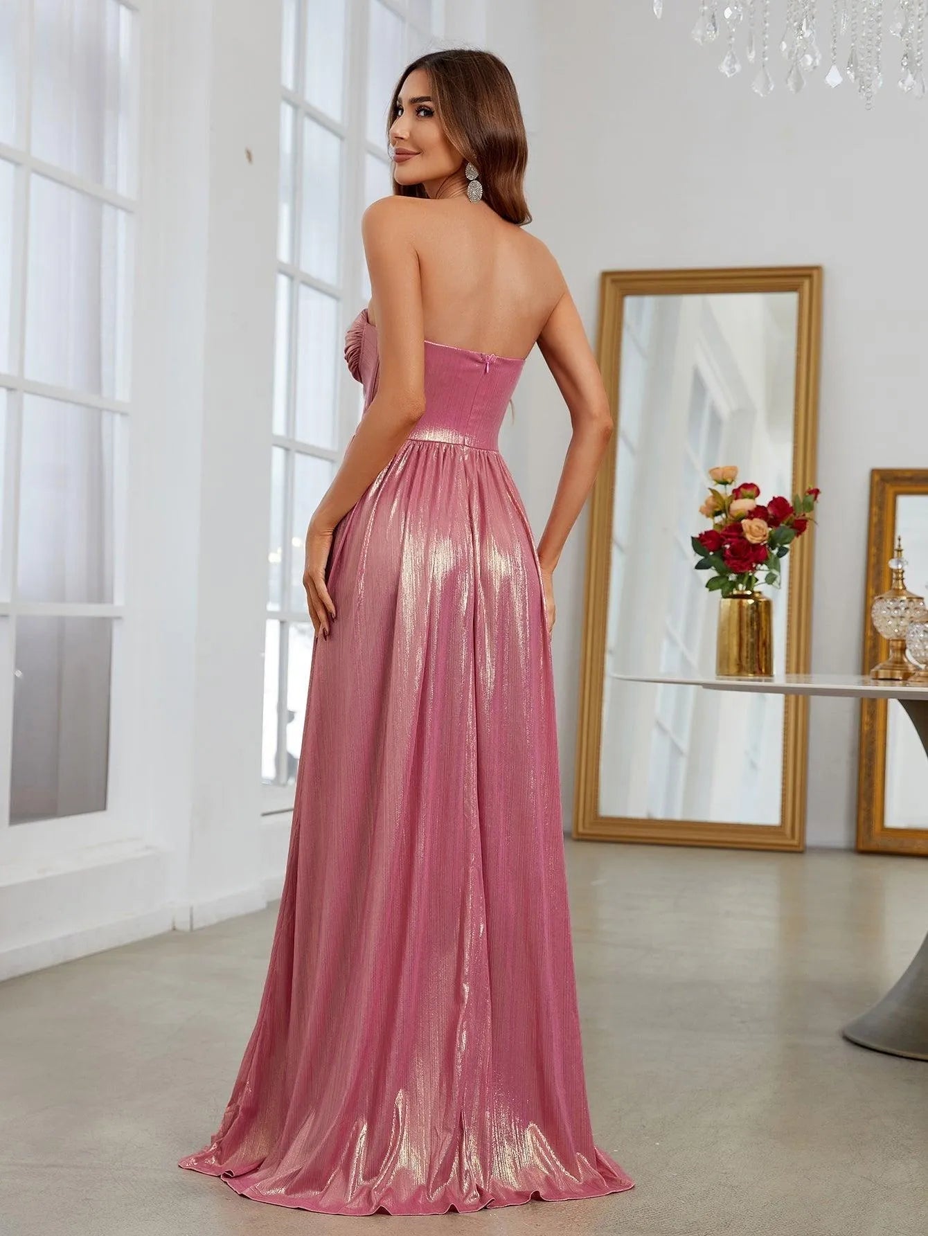 Elegant Metallic Strapless Evening Dress