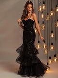 Spaghetti Strap Back Cut Out Sequin Mermaid Dress - Elonnashop