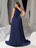 Plus Size Gorgeous One-Shoulder Sleeveless Sequin Formal Dress