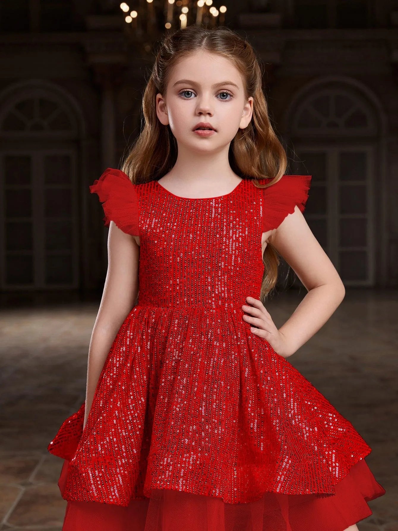 Tween Girls' Sparkling Cap Sleeves Sequin Party Dress