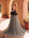 Gorgeous Strapless Rhinestone Embellished Bodice Contrast Tulle Hem Wedding Dress