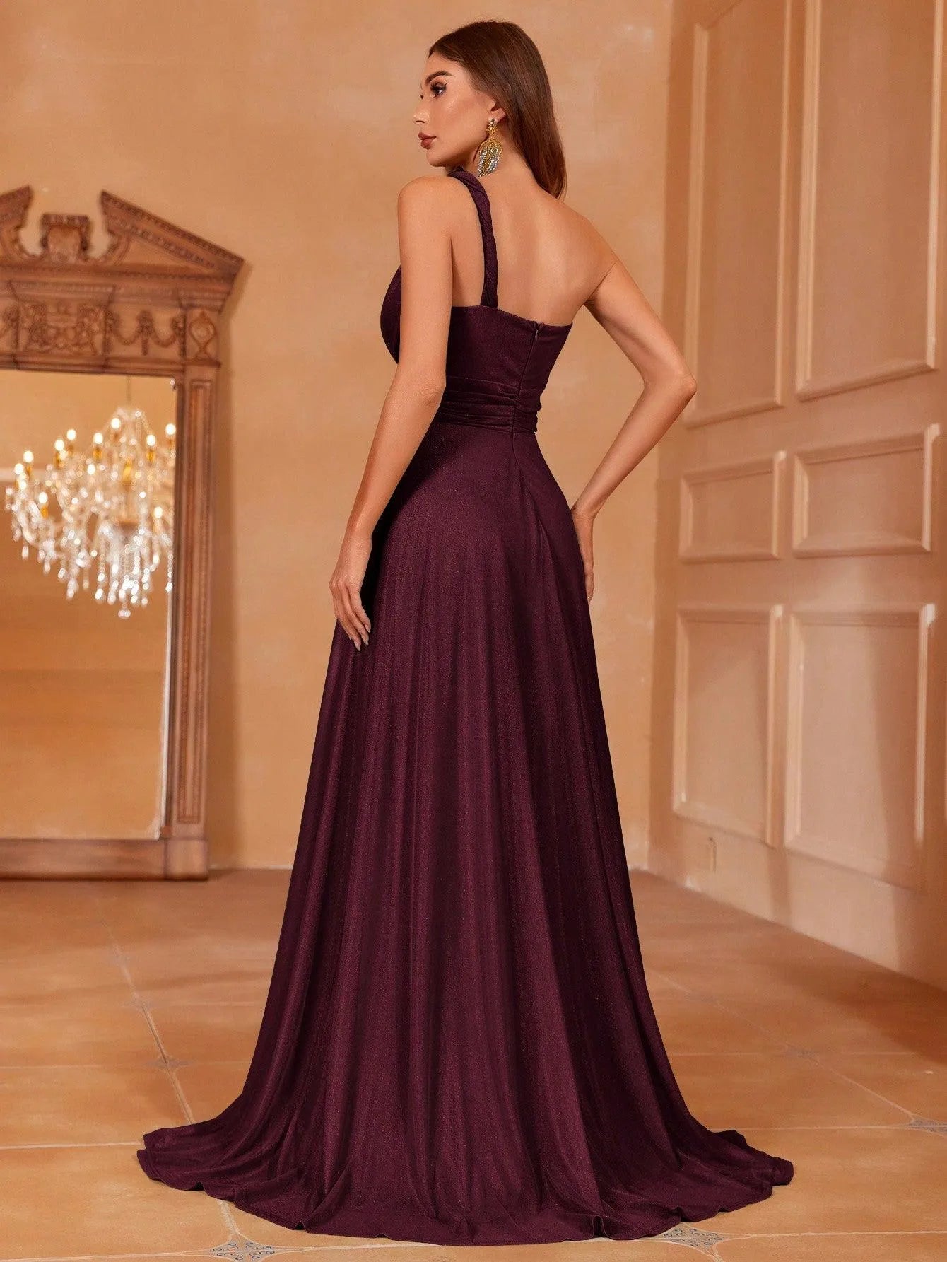 Solid One Shoulder Sleeveless Bridesmaid Dress