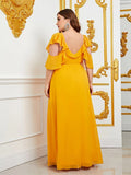 Plus Sweetheart Neck Ruffle Trim Chiffon A Line Dress - Elonnashop
