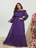 Plus Off Shoulder Ruffle Trim Chiffon Dress - Elonnashop