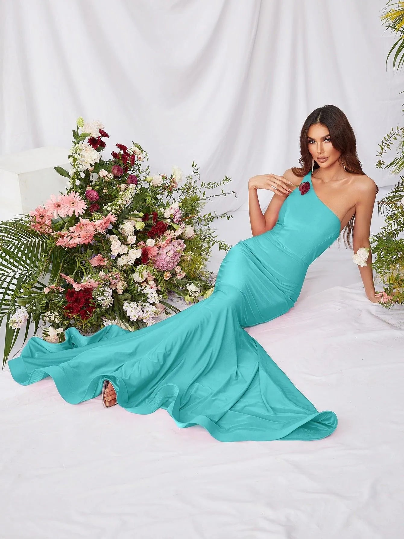 Elegant One Shoulder Mermaid Hem Formal Dresses - Elonnashop