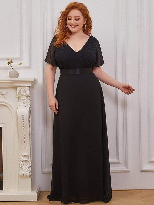 Plus Size Empire Waist Evening Dress with Short Sleeves