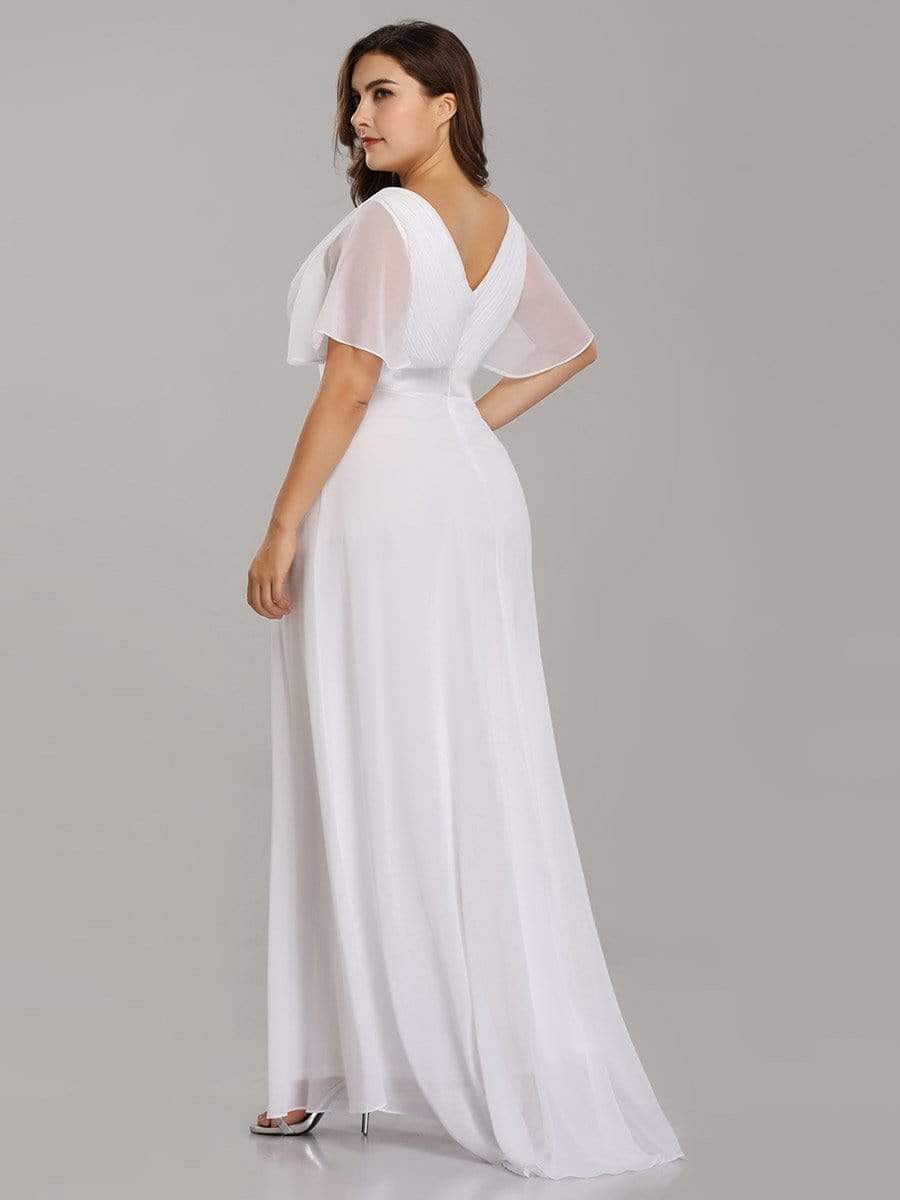 Plus Size Empire Waist Evening Dress with Short Sleeves-Poschic