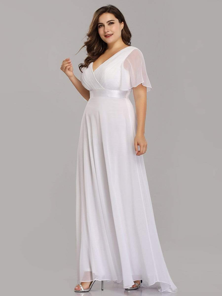 Plus Size Empire Waist Evening Dress with Short Sleeves-Poschic