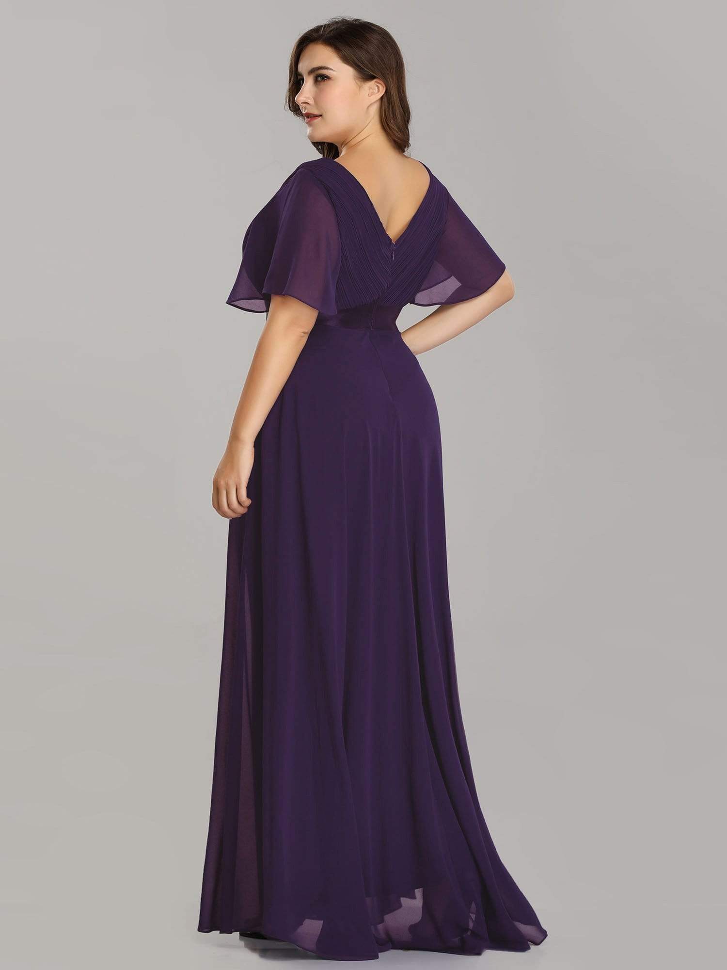 Plus Size Empire Waist Evening Dress with Short Sleeves-Poschic