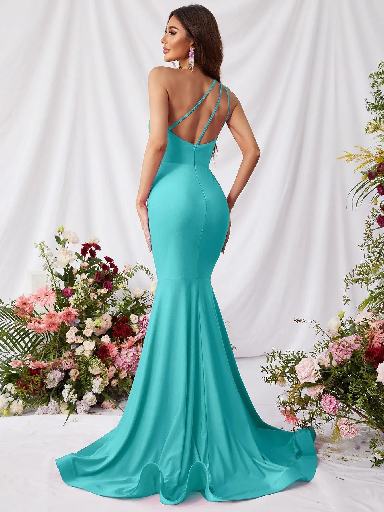 Elegant One Shoulder Mermaid Hem Formal Dresses - Elonnashop
